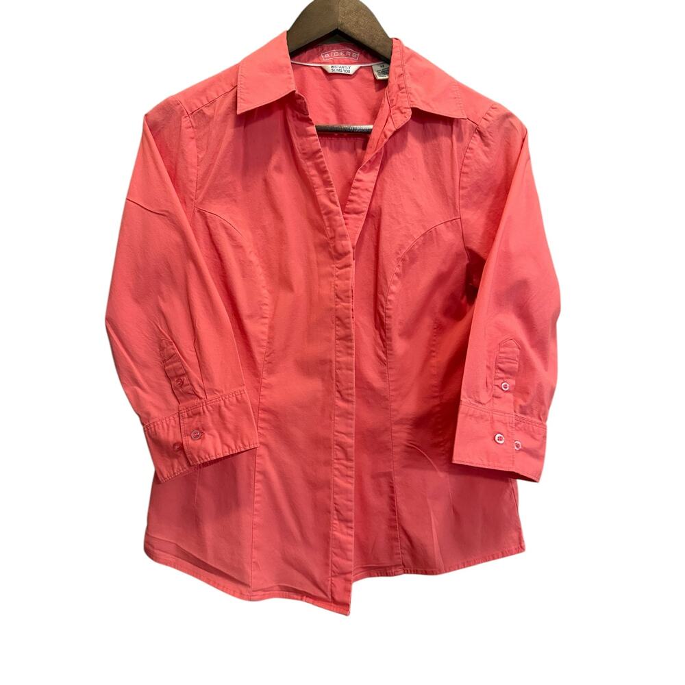 Riders Women's Orange Peach Button Down Top Size Medium